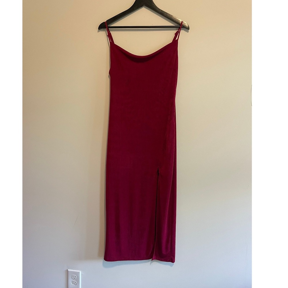 Petal‎ + Pup Magenta Red Cowl Neck Midi Dress Side Slit Adjustable Straps 6